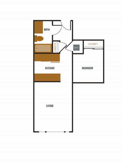 Floor plan for 1 bed, 1 bath, 578 sqft